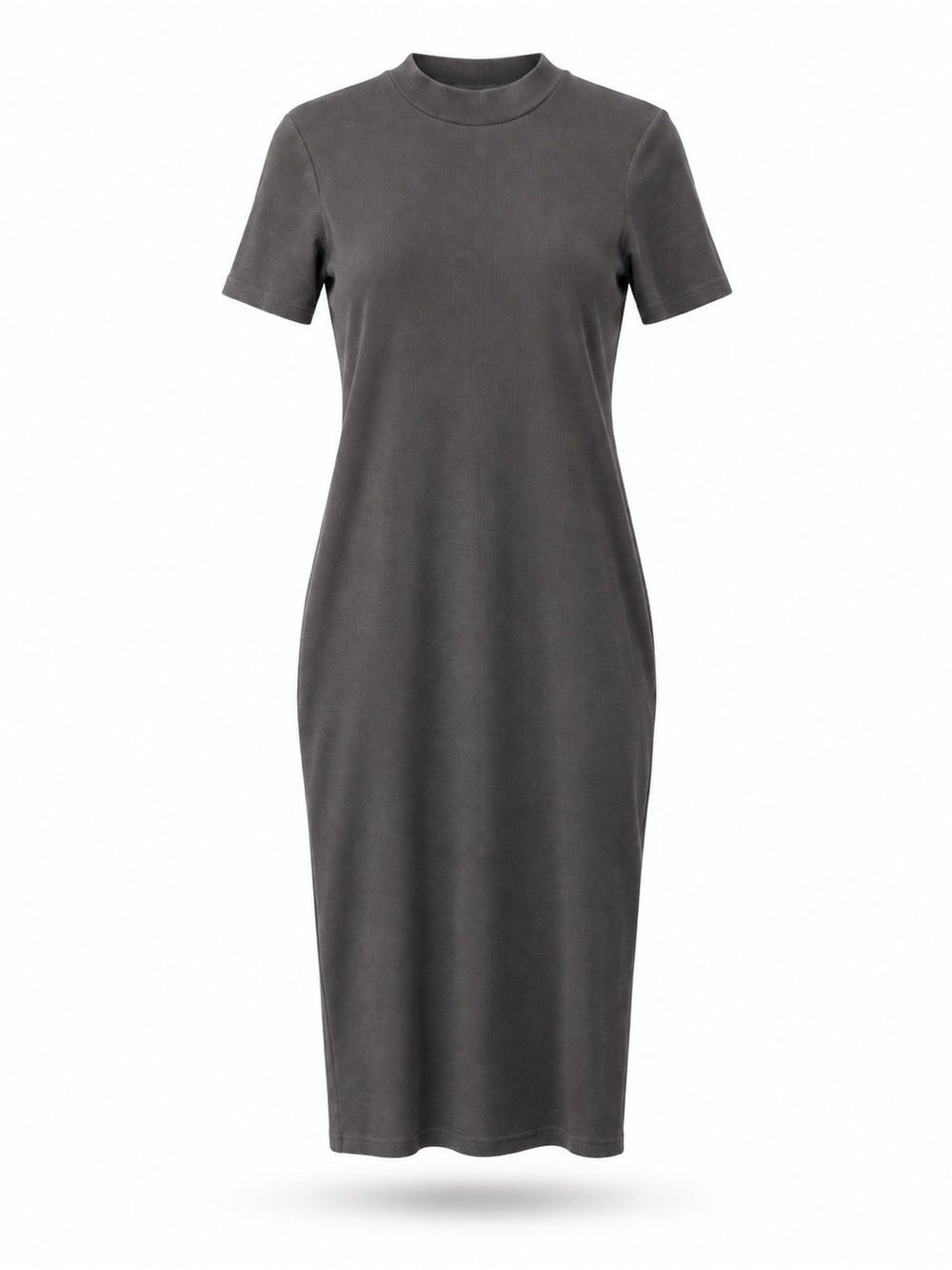 Oak + Fort grey ribbed knit mock neck short sleeve midi length dress XS